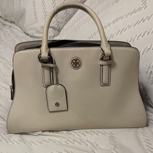 Tory Burch Ivory Saffiano Leather Satchel